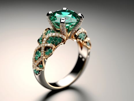 Photography of unique green emerald engagement ring design - AI Generative photo