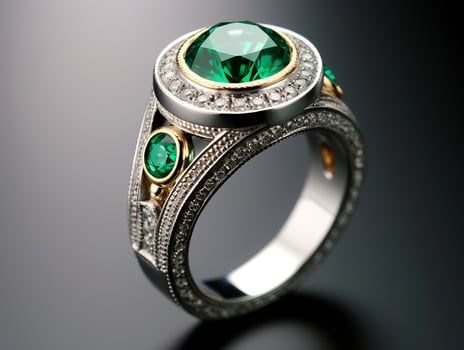 Photography of unique green emerald engagement ring design - AI Generative photo