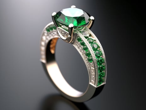 Photography of unique green emerald engagement ring design - AI Generative photo