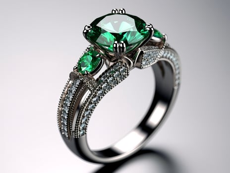 Photography of unique green emerald engagement ring design - AI Generative photo