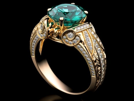 Photography of unique green emerald engagement ring design - AI Generative photo