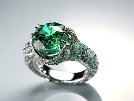 Photography of unique green emerald engagement ring design - AI Generative photo