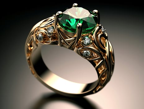 Photography of unique green emerald engagement ring design - AI Generative photo