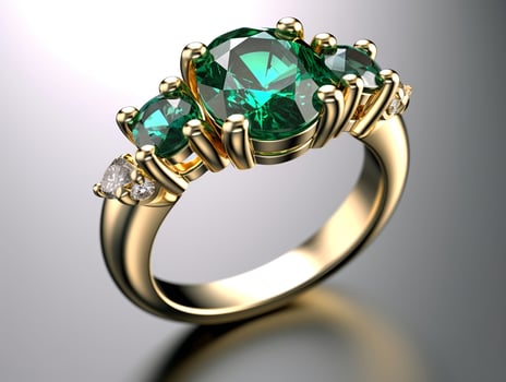 Photography of unique green emerald engagement ring design - AI Generative photo