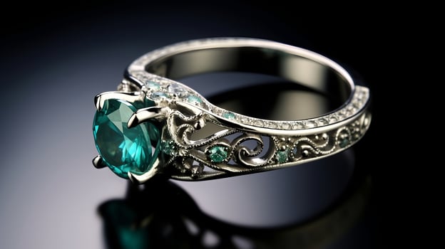 Photography of unique green emerald engagement ring design - AI Generative photo