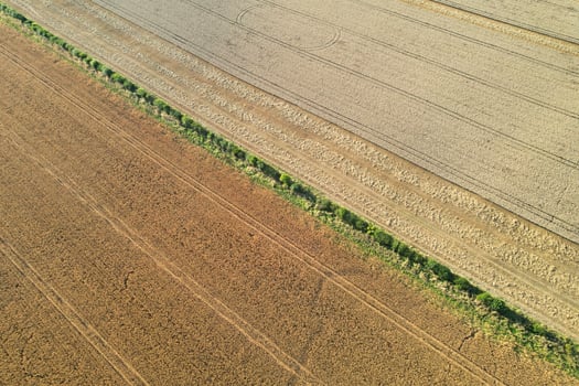 High Angle Footage of British Agricultural Farms at Countryside Landscape Nearby Luton City of England Great Britain of UK. Footage Was Captured with Drone's Camera on August 19th, 2023 photo
