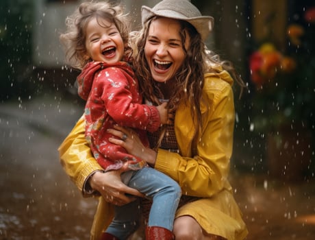 Mom and child in the rainy weather photo