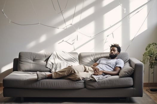 Sleeping woman on sofa photo
