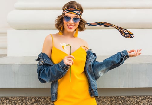 woman in yellow dress summer street style photo
