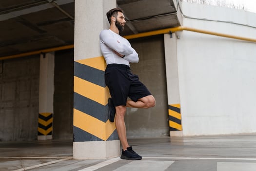 athletic strong hansome man on morning fitness workout exercise photo
