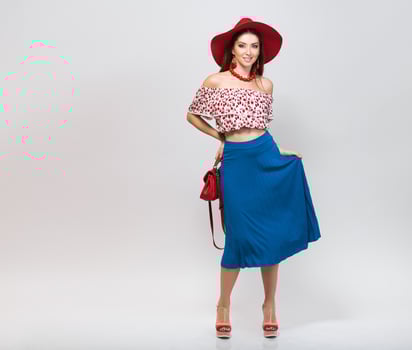 stylish woman in summer outfit isolated posing in fashion trend isolated photo
