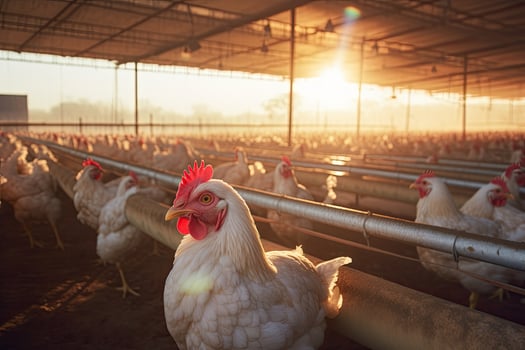 Portrait chicken in the farm with light exposure AI Generative photo