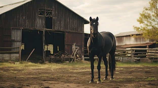 Portrait horse in the farm with light exposure AI Generative photo