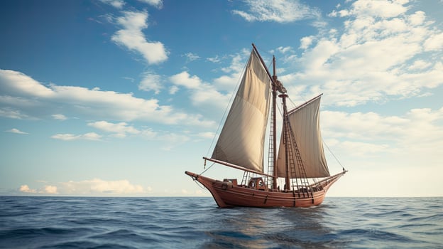 Portrait Pinisi ship sailing on the sea with light exposure AI Generative photo