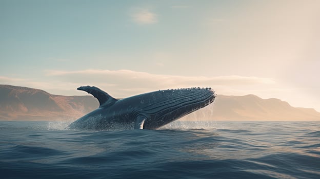Portrait of a whale appearing above the sea AI Generative photo