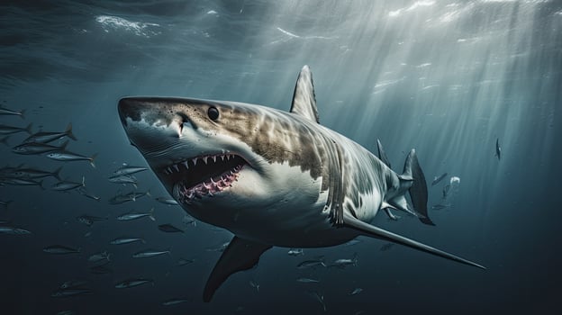 Portrait scary white shark appearing in the sea AI Generative photo