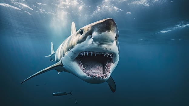 Portrait scary white shark appearing in the sea AI Generative photo