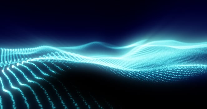 Abstract blue energy magic waves from glowing particles and lines futuristic hi-tech background photo