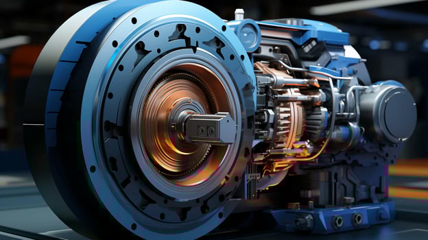 Liquid transfer pump with asynchronous electric motor, modern chemical industrial equipment in an oil refinery petrochemical plant. AI generated photo