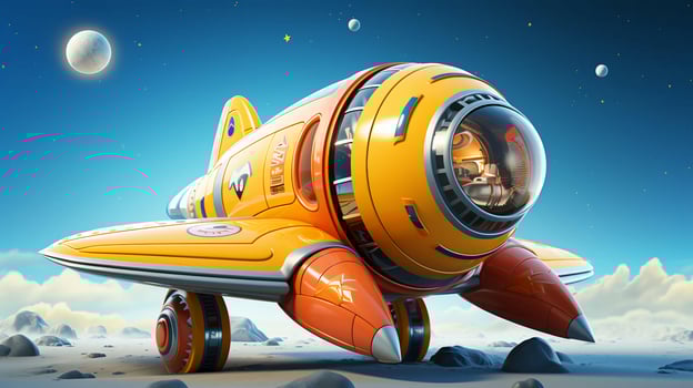 Cartoon rocket takes off into space photo
