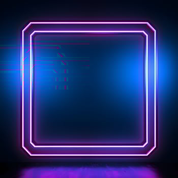 neon neon square frame with blue and purple lights. Generative AI photo