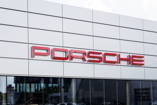 Minsk, Belarus, August 2023 - Porsche car dealer luxury showroom. photo