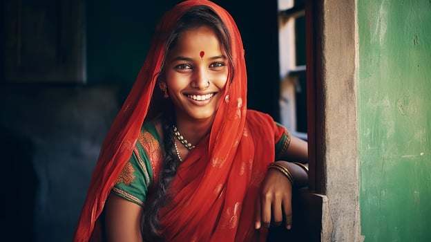 Beautiful young Indian woman in national clothes, smiling. photo