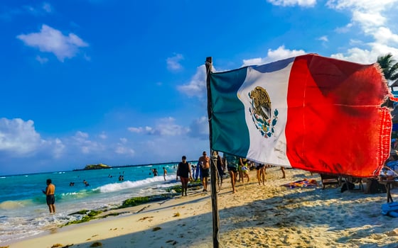 Playa del Carmen Quintana Roo Mexico 2021 Mexican green white red flag in Playa del Carmen Mexico. photo