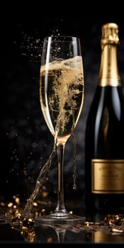 A glass of champagne on a dark background. Celebration drink.Generative AI photo