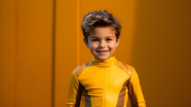 a little boy in a yellow superhero costume  ai generative photo