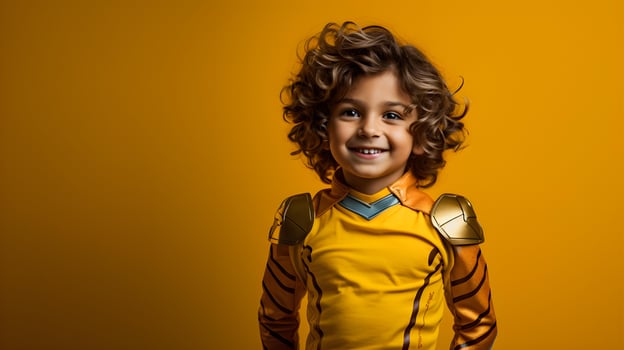 a little boy in a yellow superhero costume  ai generative photo