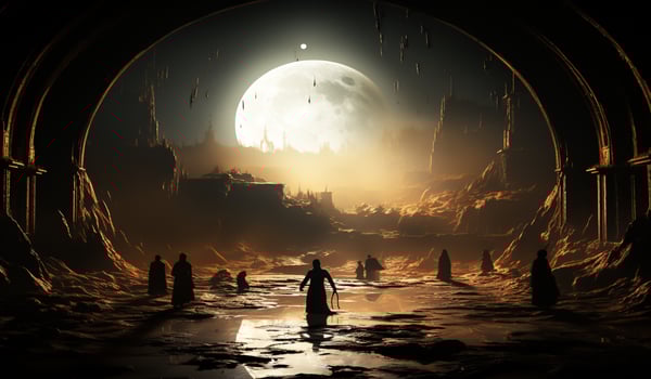 Person silhouette with a big moon behind. AI generated photo
