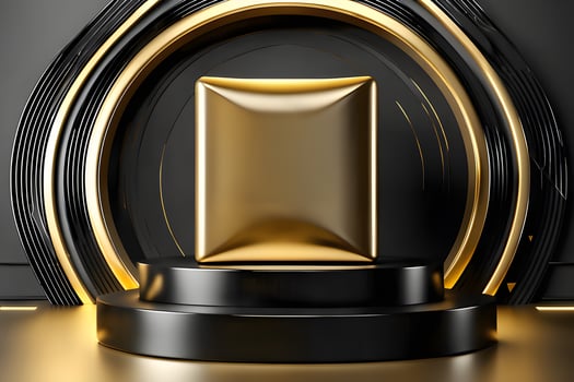 Gold Circle pedestal in eleglance luxuary for product presentation and white plaster wall.Ai generated photo