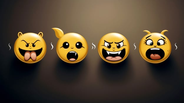 Set of animal faces, face emojis, stickers, emoticons,cartoon funny mascot characters face set, Generative AI illustration photo