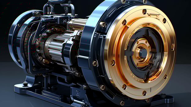 Liquid transfer pump with asynchronous electric motor, modern chemical industrial equipment in an oil refinery petrochemical plant. AI generated photo