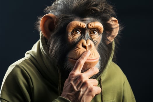 Monkey gesturing for silence, a humorous expression of quietude AI Generated photo