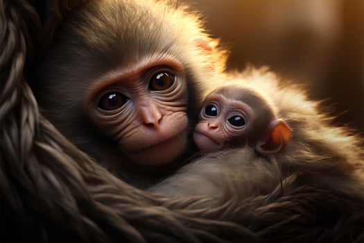 Mother monkey nurtures child, epitomizing love for family bonds AI Generated photo