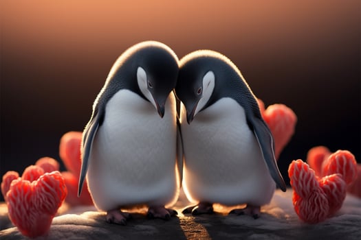 Penguin lovebirds, ideal for a Valentines Day postcard on February 14th AI Generated photo