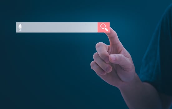 information search technology Search engine optimization, human hand operating the search box to search for information On the Internet Using Search Console for Your Website, Big Data photo