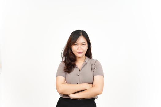 Smiling and Crossed arms Of Beautiful Asian Woman Isolated On White Background photo