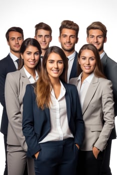 Success concept with diverse group of young business people standing together smiling isolated on white background photo