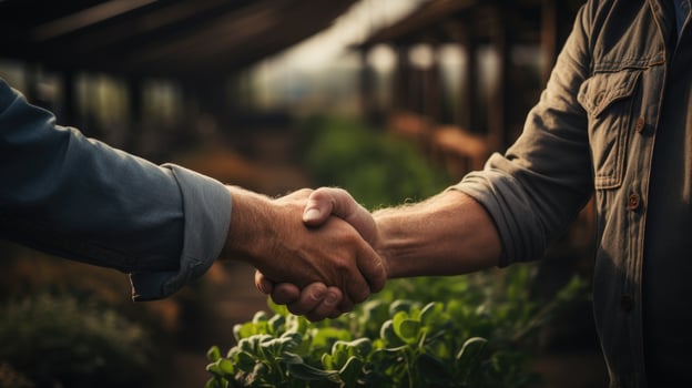 Close up farmer shake hand together AI Generated photo