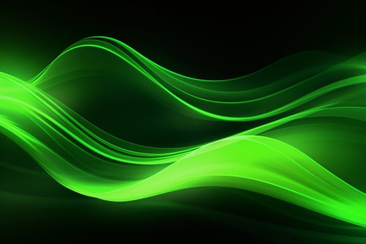 Abstract neon background, wavy green lines on black. AI generated photo