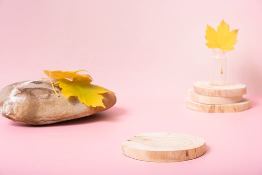Podium or pedestal template mock up. Autumn scene composition for cosmetics photo