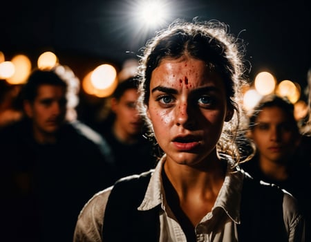 photo group of rage angry teenage college girl fighting the other with wound on face, generative AI