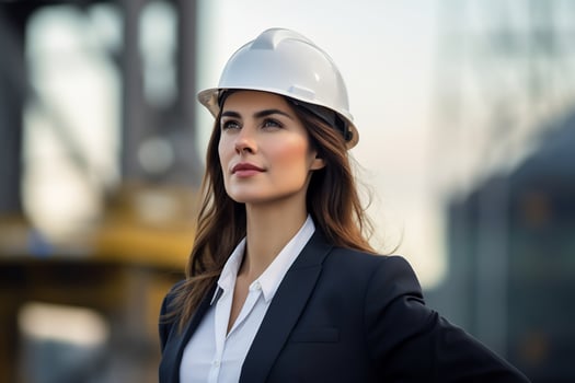 A confident business woman wearing a safety hard hat AI Generative photo