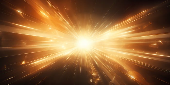 AI Generated. AI Generative. Sunshine light shine beam burst yellow color in dark black space galaxy background. Graphic Art photo