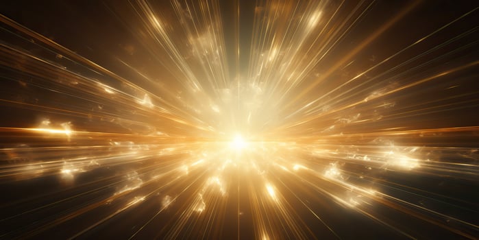 AI Generated. AI Generative. Sunshine light shine beam burst yellow color in dark black space galaxy background. Graphic Art photo