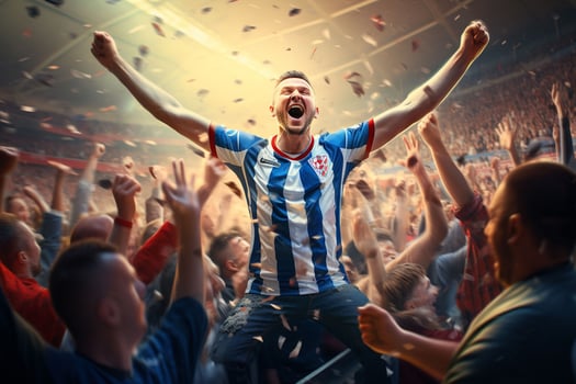 Excited Croatia football fans cheering for their team during a game at stadium. ai generated pro photo