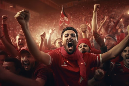 Excited Morocco football fans cheering for their team during a game at stadium. ai generated pro photo